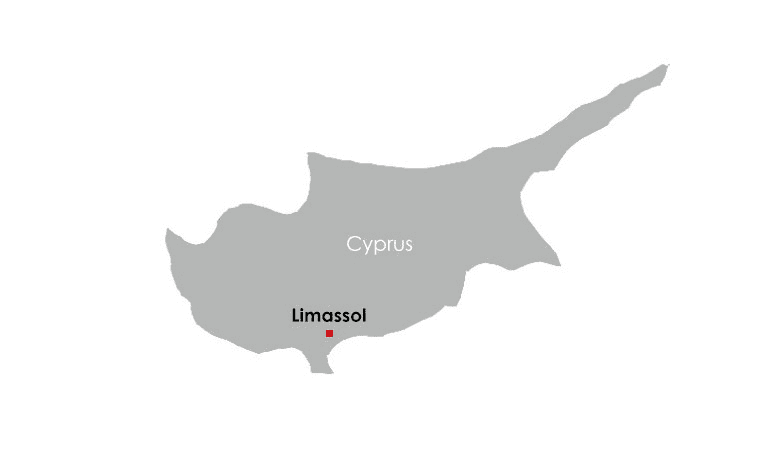 Map of Cyprus marking the studio in Limassol