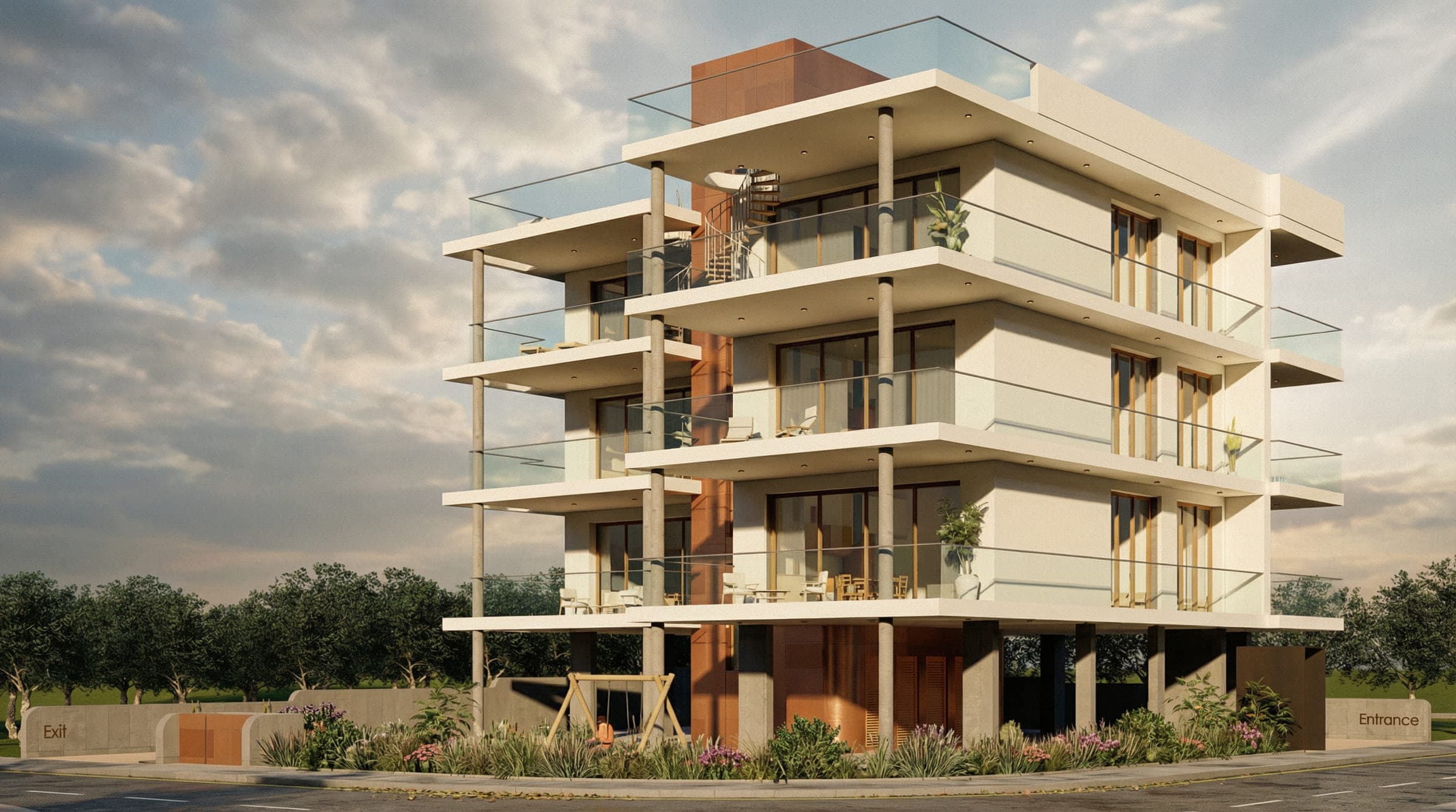 Exterior rendering of the Ypsonas apartment building
